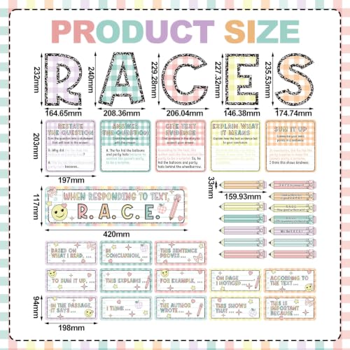 Tinlade 37 Pcs Pastel Gingham Bulletin Board Decorations Set Races Writing Process Bulletin Board Decorations Pencil Cutouts Sentence Strip Strategy Charts for Back to School Classroom Chalkboard Wall - Image 2