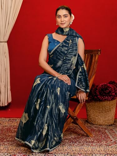 Image of SIRIL Women's Georgette Foil Printed Saree with Unstitched Blouse Piece