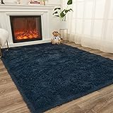 Soft Fluffy Area Rug 6x9 Dark Navy Fuzzy Rugs for Living Room Bedroom - Furry...