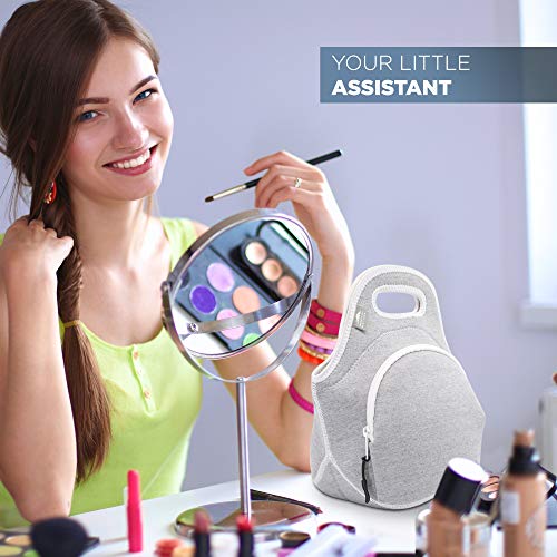 Nordic By Nature Neoprene Lunch Bag For Women & Lunch Tote For Kids Insulated Lunch Bag Reusable Washable Extra Thick Neoprene & Soft Cotton Feel, Premium Stitching, Outside Pocket, (M) Light Gray #TOP7