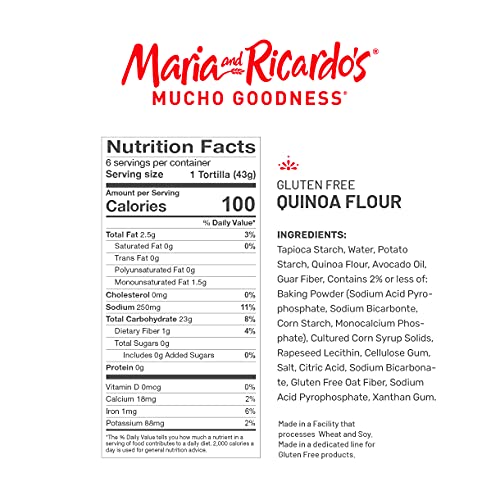 Maria & Ricardo's Quinoa Flour Gluten Free Tortillas. (3 Pack) Non GMO PV, Vegan, Kosher. Certified Gluten Free. 6 Tortillas per Pack
