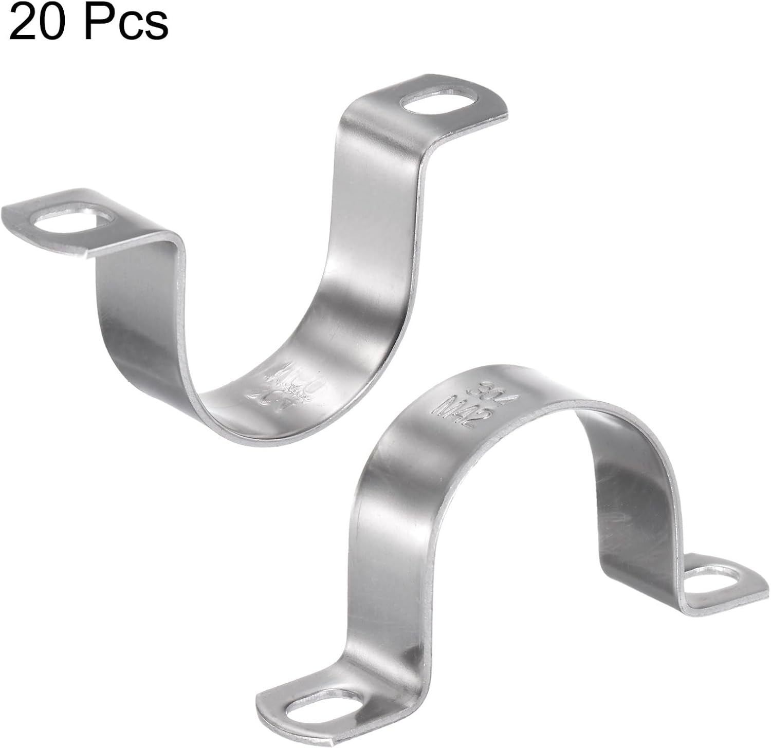 HARFINGTON 20pcs 1 5/8 Inch 42mm Conduit Clamps, M42 U Tube Pipe Clamp, Stainless Steel Rigid Pipe Strap, U Shaped Bracket with Two Hole for Pipe Tube Hose Wire Cord,Thick