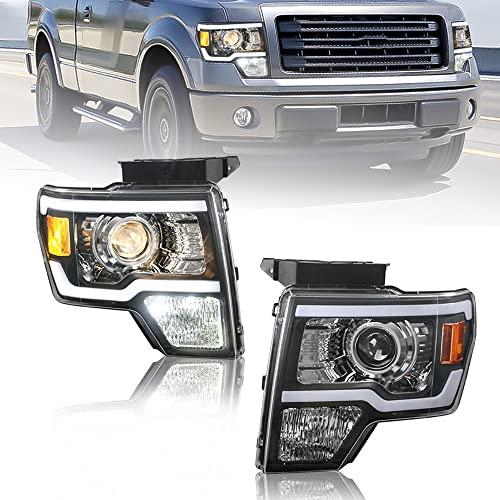 MOSTPLUS Headlight Assembly Compatible with 2009 2010 2011 2012 2013 2014 Ford F-150 H7 LED DRL Clear Lens Chrome housing（set of 2）