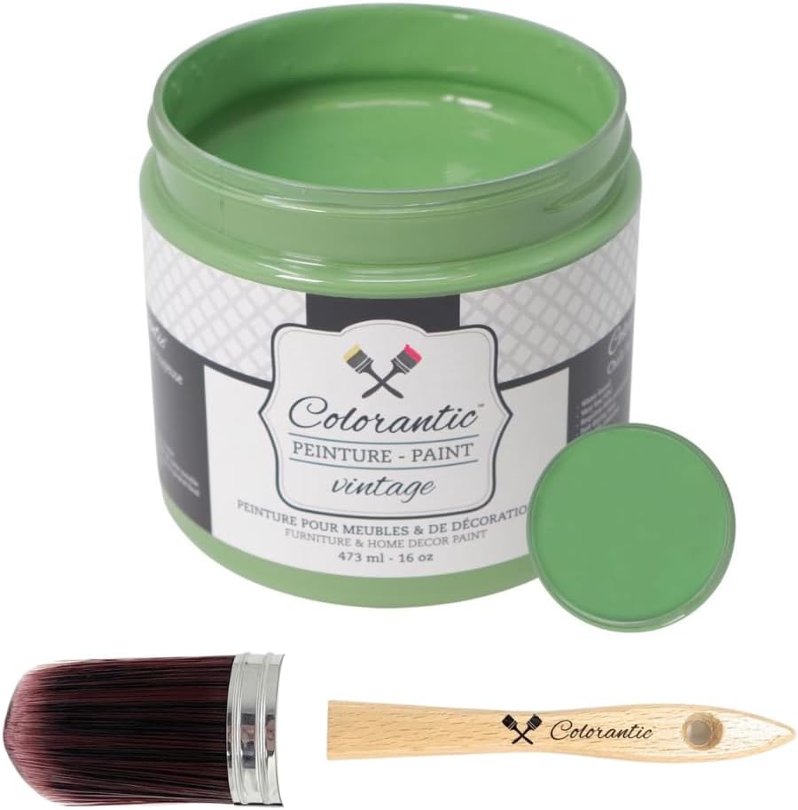 Colorantic-Bundle Leaf Green Chalk Paint (Nature,16 Oz) and Oval Purple Chalk Paint Brush