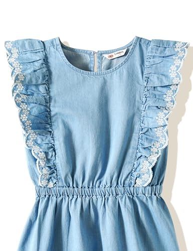 Image of Amazon Brand - Symbol Girl's Denim Cotton Fit and Flare Knee-Length Casual Dress
