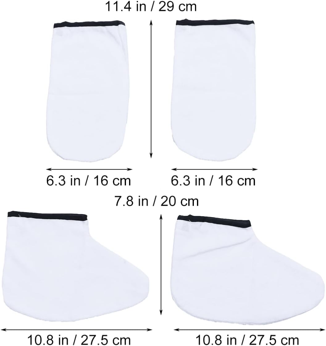 WOONEKY 2pairs Paraffin Wax Gloves and Booties for Cotton Insulated Hand and Feet Covers for Moisturizing Therapy of Washable Mitts and Socks