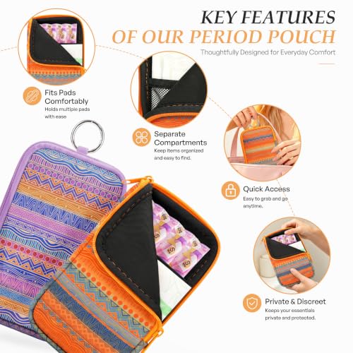 Image of KJQJLY 2 Pack Portable Tampon Organizer Bag Tampon Holder & Storage Case with Zipper for Travel, Discreet Period Bag for Purse, Waterproof Feminine Products Pouch for Women (Rainbow Boho)