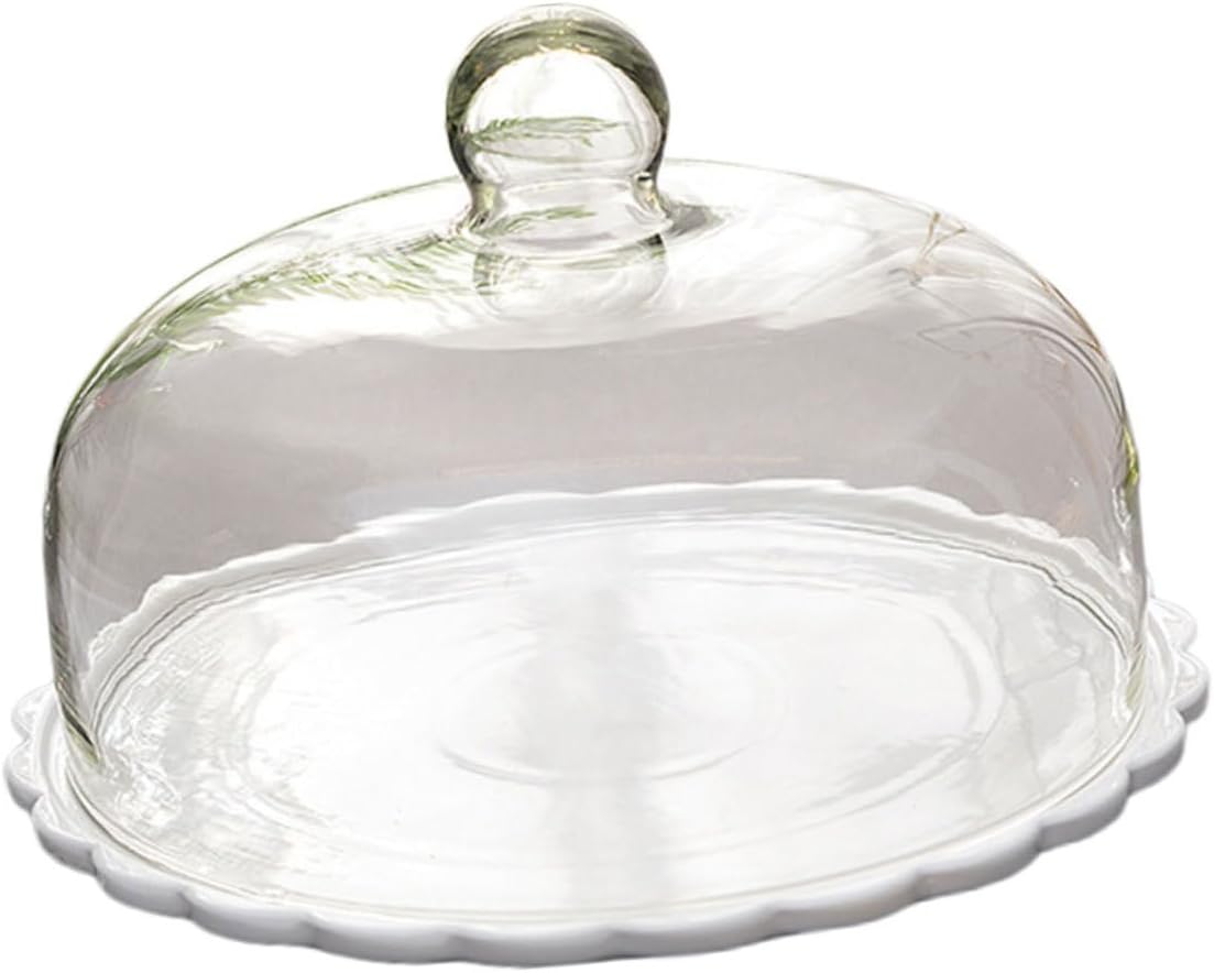 1Set Elegant Glass Food Cover with Plate for Cakes Desserts and Pastries Practical and Safe Food Protection Stylish White Design for Clean Convenient Serving