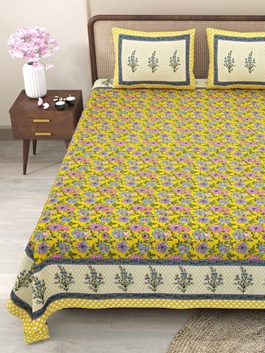 Image of Bedsheet for Double Bed King Size | Jaipuri Rajasthani Cotton Bed Sheet | 1 King Size bedsheet with Pillow Cover | 240 TC Jaipuri Prints Flat Double Bed Bedsheet Cotton King Size