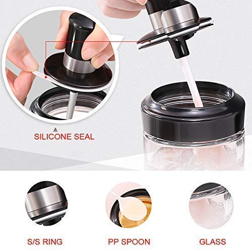 Image of Glass Spice Jar Set with Spoon and Airtight Lid Seasoning Container for Salt Sugar Pepper Coffee Tea Herbs Masala Storage Kitchen Organizer Pack of 2