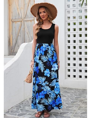 Image of Bluetime Women's Summer Boho Sleeveless Floral Print Tank Long Maxi Dress (S-3XL)