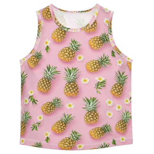 JUNZAN Funny Pineapples Fruit Pink Boys Athletic Tank Top Sleeveless Casual Vest Tees Workout Shirts for Travel Swim 3T