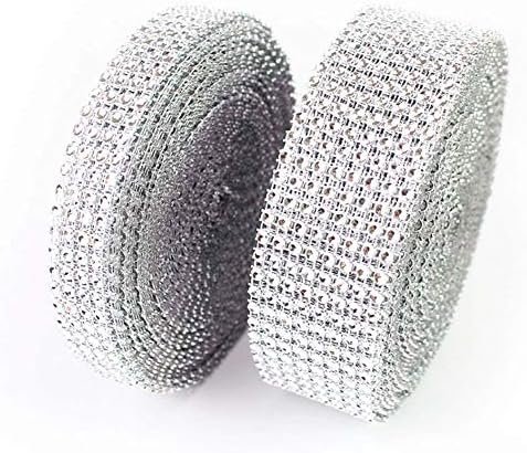 1 Roll 8 Row 10 Yard and 1 Roll 4 Row 10 Yard Acrylic Rhinestone Diamond Ribbon for Wedding Cakes, Birthday Decorations, Baby Shower Events,Party Supplies, Arts and Crafts Projects (Silver)