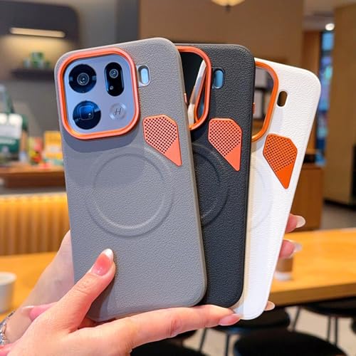 Image of for Oppo Find X9 Pro 5G Magnetic Case Leather Coated PC + TPU Phone Cover with Heat Dissipation Sheet - Grey