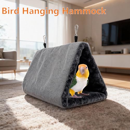 Image of Litewoo Bird Nest Bed for Parrot Warm Winter Hanging Hammock Hut, L, Grey | Soft plush cotton, sleeping hideaway for small-medium bird /parakeet /cockatiel, dual entrance, acrylic base, 11.4x7.5x7.5in
