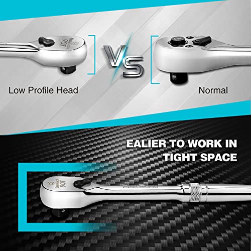 Duratech 3/8" Drive Ratchet, Dirt Resistance 90-Tooth Ratchet Wrench, Chrome Alloy Made, Fully Polished #TOP2