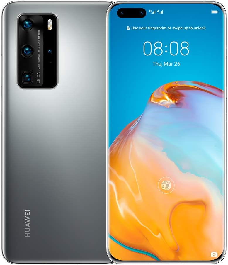 P40 Pro - Smartphone of 6.58" Overflow Display, IP68 (Kirin 990 5G, 50 MP Ultra Vision Leica Quad Camera, 12 MP Telephoto, 8 GB + 256 GB, 40W HUAWEI SuperCharge, Wi-Fi 6 Plus), Silver Frost