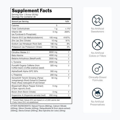 Image of Transparent Labs Bulk Black Pre Workout - Clinically Dosed, Naturally Sweetened Preworkout for Men and Women with Beta Alanine Powder, Citrulline Malate, & Caffeine- 30 Servings, Blue Raspberry