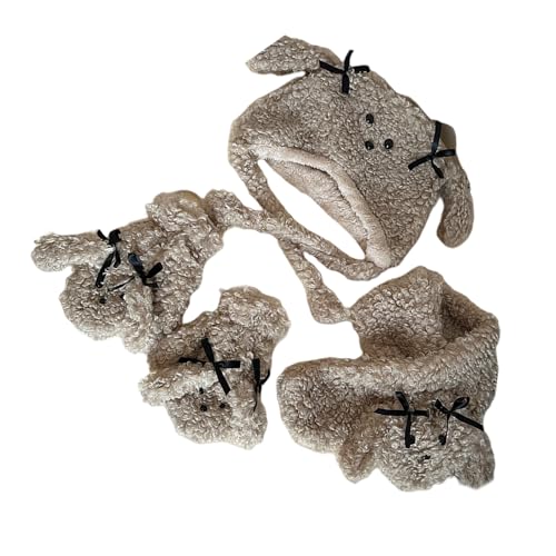 Fashion Bowknot Dog Cartoon Hat Scarf Gloves Set for All Age Adult Comfortable Handwear and Neckpiece for Winter Winter Accessories