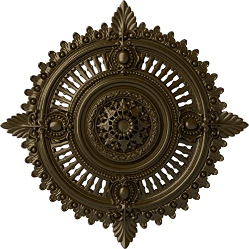 Image of Ekena Millwork CM29HYBRS Haylynn Ceiling Medallion, Brass, 29 1 /8 inchOD x 1 1 /4 inchID x 4 inchP