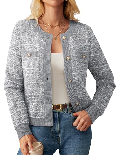 Image of GRACE KARIN Womens Open Front Button Down Long Sleeve Texture Knit Cardigan Sweaters with Pockets