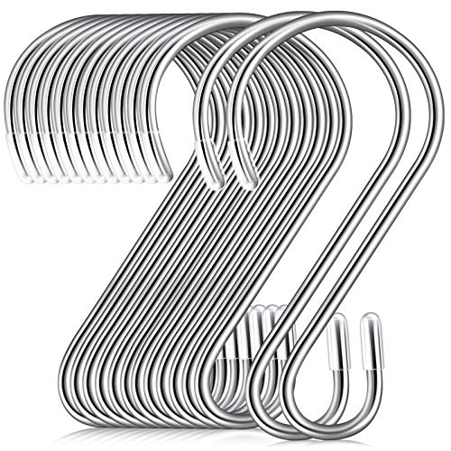 30 Pieces S-Shaped Stainless Steel Hooks Metal Hanging Hooks S Hooks Heavy Duty for Bedroom, Bathroom, Kitchen, Office and More (Silver)