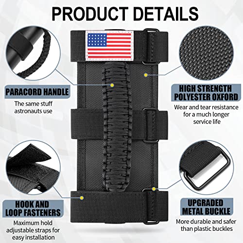 Image of moveland 4 Pack Roll Bar Grab Handles with US Flag for Jeep Wrangler, Black