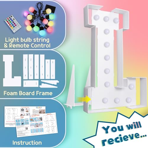 Image of Imprsv Colorful Marquee Letters 4 Feet Tall, Large Light up Letters L | RGB with Remote, Birthday Party Decorations Anniversary Wedding Decorations Assembly Required 21 Pcs Accessory Set