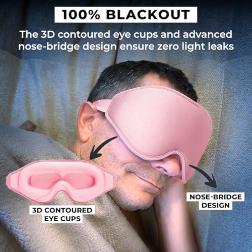 Image of FlyHugz 3D Travel & Home Sleep Mask|Ultra-Soft, 100% Light-Blocking Eye Mask for Deeper Sleep,Adjustable Strap with Nose Bridge Design|Perfect for Travel and Insomnia (Pink)