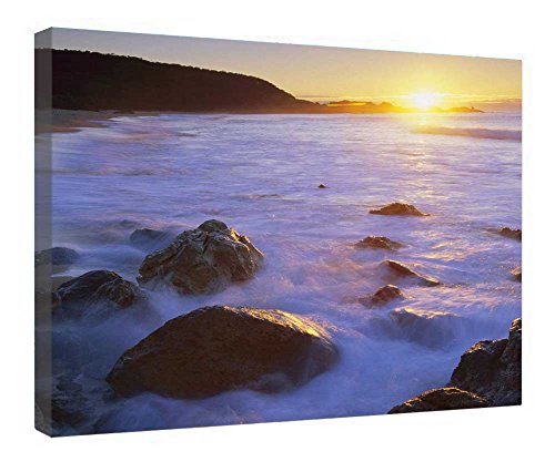 Toile lever de soleil Mimosa Rocks cadre bois déco prête à poser
