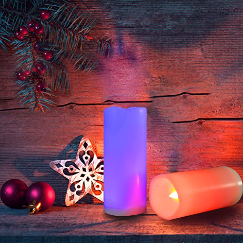 Image of CANDLE CHOICE Waterproof Outdoor Color Changing Flameless Candles Remote Timer White Realistic Flickering Battery Operated Electric LED Pillars for Wedding Christmas Decoration Teen Girls 3 inchx8 inch 2PCS