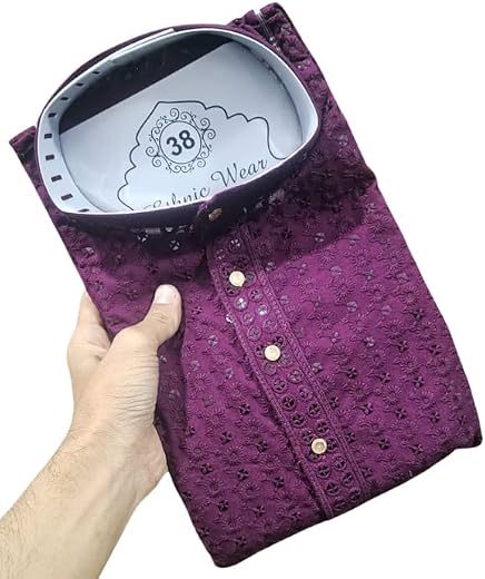 Men's Cotton Blend Embroidery Kurta, Ethnic Wear (Only Kurta)