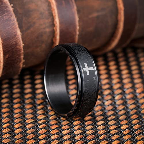 King Will 8mm Black Stainless Steel Lord's Prayer Ring Spinner Fidget Ring Anxiety Ring for Men 9