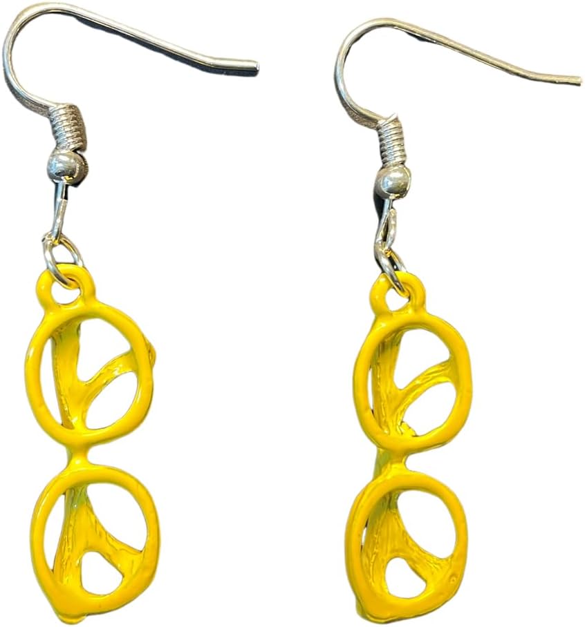 Glasses Earrings Miniblings Nerd Spectacles Hipster Retro Yellow