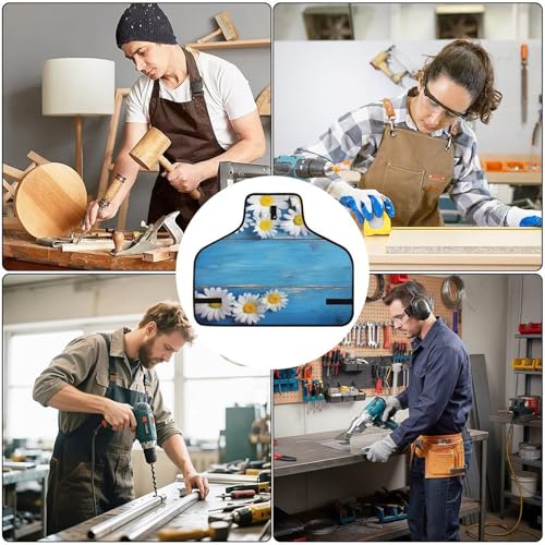 Delantal de trabajo azul para taller con bolsillos miniatura 6