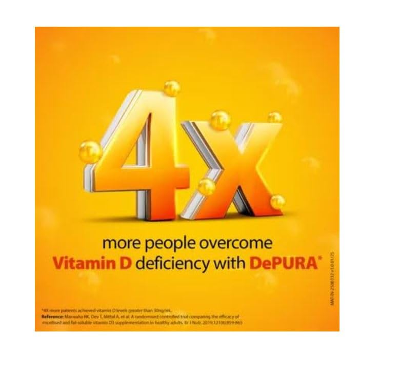 Image of DePURA Vitamin D3 Oral Solution 60000 IU | Cholecalciferol 60000 IU Vitamin D3 Nano Shots | Clinically Proven | 34% Better Absorption | Sugar Free - 5ml Ready to Drink Shots