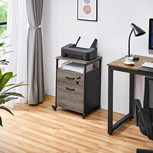 Yaheetech Mobile File Cabinet, Rolling Filing Office Cabinet With Wheels And Lock For A4, Letter Size, Printer Stand With Open Shelf For Home Office, Hanging File Folders, Taupe Wood+Black #TOP1