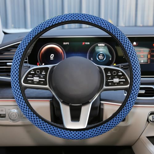 UHANBUT Elastic Stretch Steering Wheel Cover, Anti-Slip 15 inch Microfiber Odorless Breathable Ice Silk Car Steering Wheel Protector, Easy Carry, Warm in Winter & Cool in Summer (Blue)