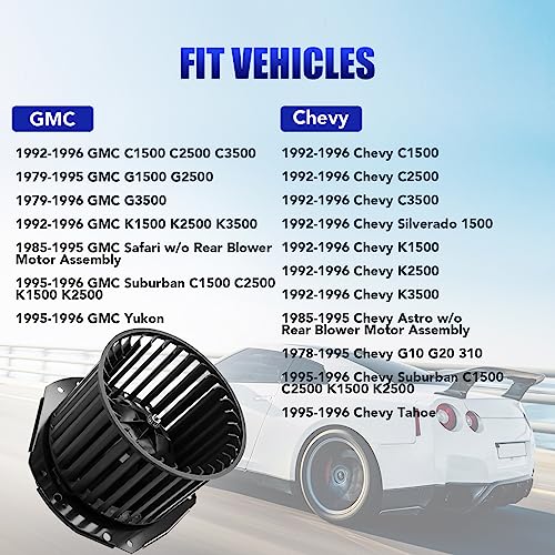 Image of AC Blower Motor with Fan Fits for 1992 1993 1994 1995 1996 Chevy Silverado Suburban 1500 2500 Tahoe GMC Sierra Yukon C1500 C2500 K1500 K2500 G20 HVAC Heater Blower Motor Replaces# 700103