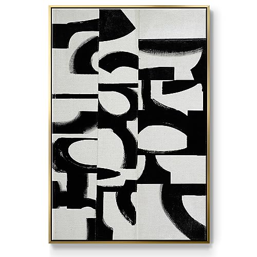 Renditions Gallery Canvas Abstract Wall Art Gold Floater Frame Paintings Vintage Elements Sketch Vibrant Watercolor Wall Hanging Artwork for Office Bedroom Kitchen - 25"x37" LT544