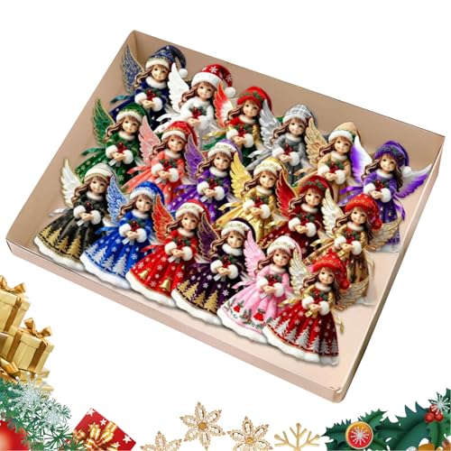 de ángel, 18 Piezas de decoración de Madera Plana 2D, de angelitos Coloridos | para Vacaciones, hogar, Ventana, Pared, Puerta, árbol de Navidad, Fiesta, exhibición de Temporada, decorac