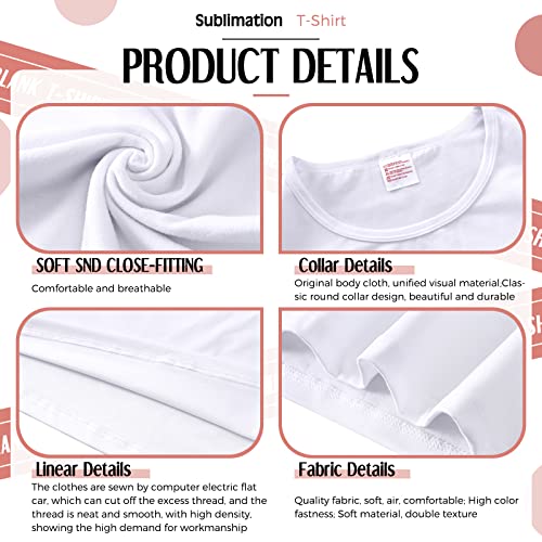 5 Pieces Women Sublimation Blank T-Shirt Basic White Polyester Shirts Sublimation Short Sleeve T-Shirt for Women (Medium)3