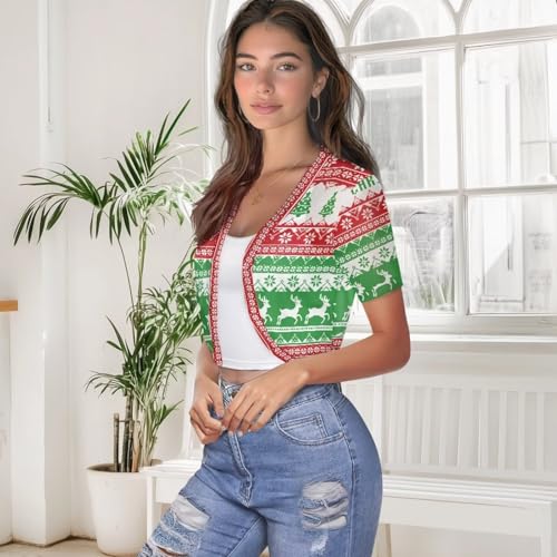 Image of Women's Shrug Short Sleeve Bolero Open Front Knit Party Tulle Cardigan Cropped Cardigan Shoulder Cover Up