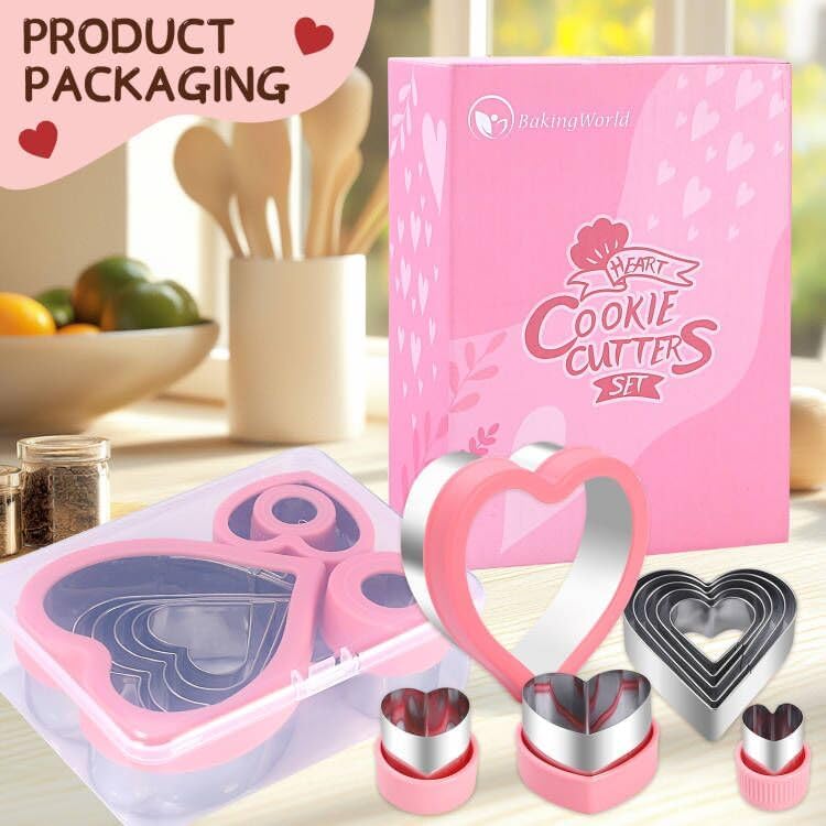 Miniatura 10 de Juego de 9 cortadores de galletas de acero inoxidable con forma de corazón, para pasteles, galletas y