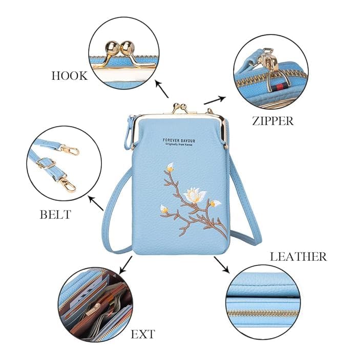 Image of Women's Mobile Sling Bag Korean Style Mini Crossbody Phone Purse PU Leather Small Shoulder Bag for Girls Travel Wallet Pouch with Strap-Grey