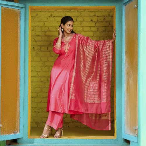 Image of BIBA Women Rayon Floral Straight Suit Set