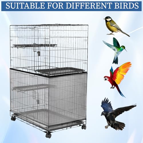 Image of 2Pcs Universal Bird Cage Seed Catcher, Adjustable Bird Cage Netting Seed Catcher, Large Stretchy Bird Cage Cover Skirt, Soft Airy Cage Net Stretchy Skirt for Round Square Cages (White, Black)