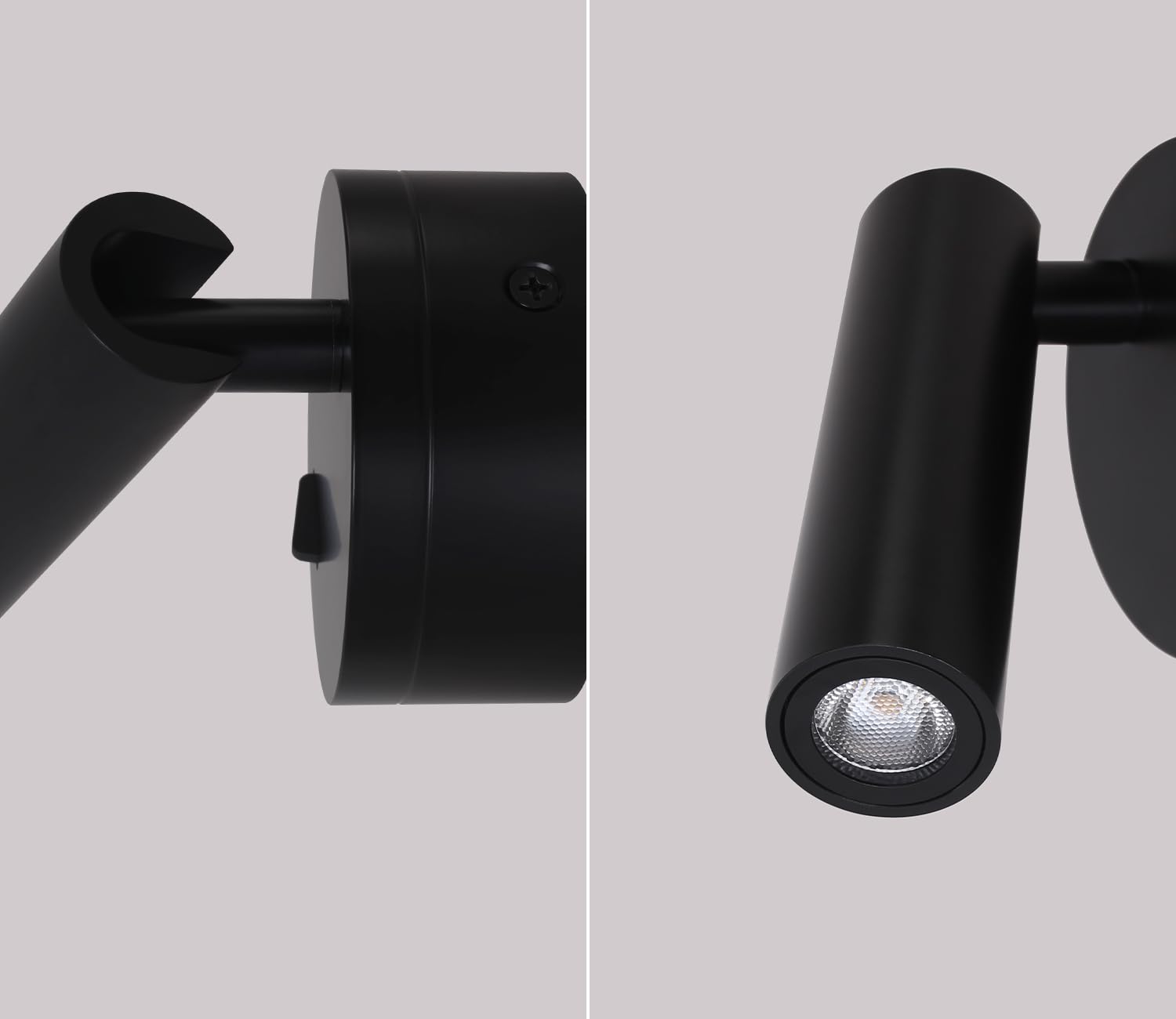 DAWALIGHT Applique da Comodino Orientabile Lampada da Parete a LED 3W 3000K Faretto con Interruttore per Interni Camera da Letto Salotto Lettura, Alluminio, Nero