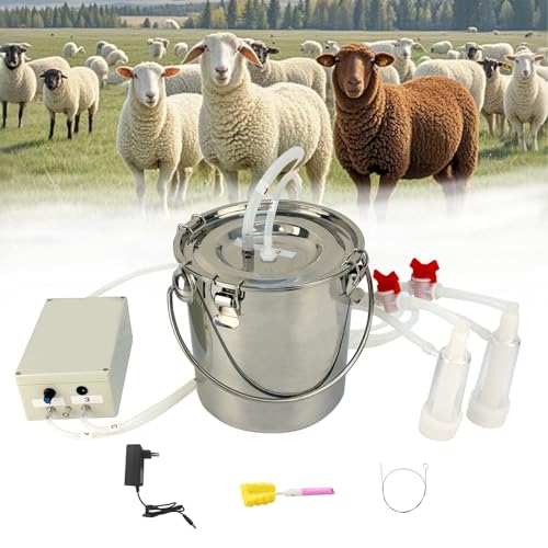 5L Elektrische Ziegenmelkmaschine, 【Pulsierende Massage】, Einstellbare Geschwindigkeit, Tragbarer Bionischer Ziegenmelker mit Automatischem Stopp, Edelstahlbehälter & Reinigungsset