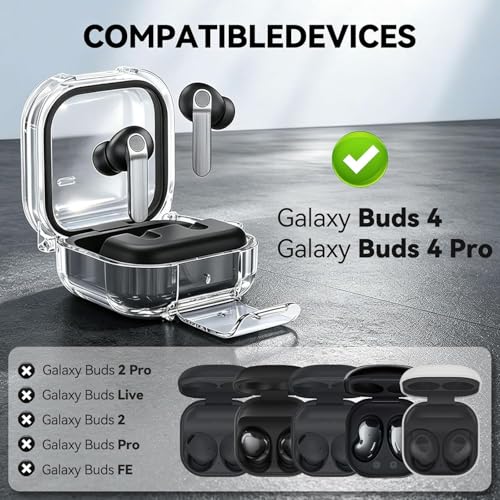Image of Meyaar for Samsung Galaxy Buds 4 Pro /Buds 4 Case 2026,Military-Grade Shockproof, Soft TPU Highly Transparent Anti-Yellowing with Cleaning Kit (Lock (Transparent))